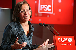 La consejera de Justicia de la Generalidad, Montserrat Tura, durante la rueda de prensa de este viernes en la que anunciÃ³ su inclusiÃ³n como 'nÃºmero dos' en la lista del PSC por Barcelona para el 28N (Foto: PSC).
