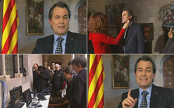 Varios momentos de la grabaciÃ³n del discurso de fin de aÃ±o del presidente de la Generalidad, Artur Mas (fotos: TV3).