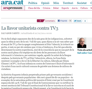 ArtÃculo de Salvador Cardús, publicado este domingo en 'Ara', en el que asegura que la Constitución es un 'proyecto criminal'. ArtÃculo de Salvador Cardús, publicado este domingo en 'Ara', en el que asegura que la Constitución es un 'proyecto criminal'.