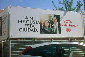 Cartel promocional de la candidatura de Jordi Hereu en castellano (Foto: Twitter de Jordi CaÃ±as).