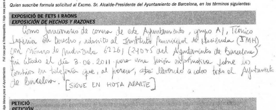 Extracto de la denuncia administrativa contra el Instituto Municipal de Hacienda, de la que Ordóñez no ha tenido respuesta. Extracto de la denuncia administrativa contra el Instituto Municipal de Hacienda, de la que Ordóñez no ha tenido respuesta.