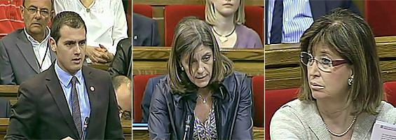 Albert Rivera, presidente de Ciudadanos; MarÃa José GarcÃa Cuevas, diputada autonómica del PP; e Irene Rigau, consejera de Enseñanza de la Generalidad, durante el debate de este miércoles (Foto: TV3). Albert Rivera, presidente de Ciudadanos; MarÃa José GarcÃa Cuevas, diputada autonómica del PP; e Irene Rigau, consejera de Enseñanza de la Generalidad, durante el debate de este miércoles (Foto: TV3).