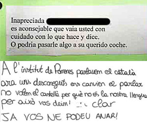 Algunas de las amenazas recibidas por los profesores que impartÃan sus clases en castellano (Foto: ’El Mundo’). Algunas de las amenazas recibidas por los profesores que impartÃan sus clases en castellano (Foto: ’El Mundo’).